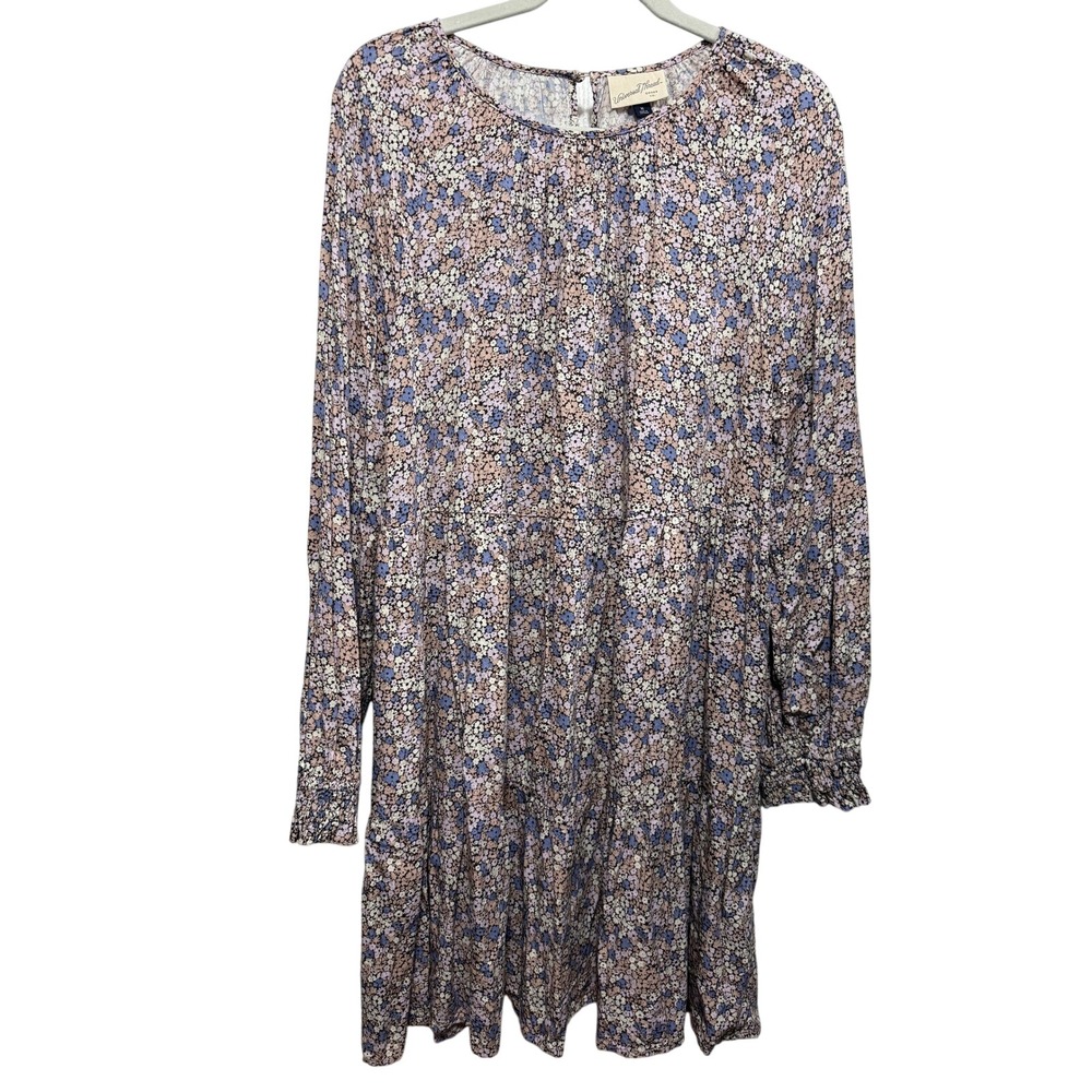Universal Thread Blue Floral Puff Short Sleeve Ruffle Tiered Midi Dress XL